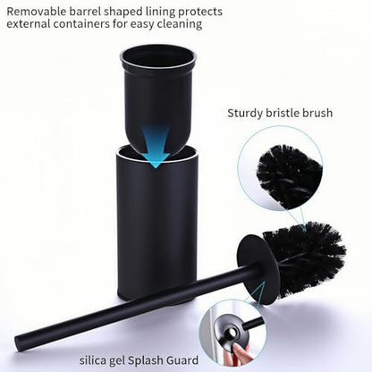 Matte Black Toilet Brush with Long Handle, Stainless Steel Toilet Bowl Brush and Holder Set, 2 in 1 Wall Mount Freestanding Splash Proof Toilet Brush for Bathroom Home RV