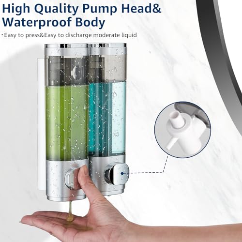 Shampoo and Conditioner Dispenser 2 Chamber No Drill,Shower Soap Pump Dispenser Wall Mounted,Body Wash Dispenser,Shower Gel Shampoo Holder for Bathroom Accessories, (Silver 2) - color: Silver 2