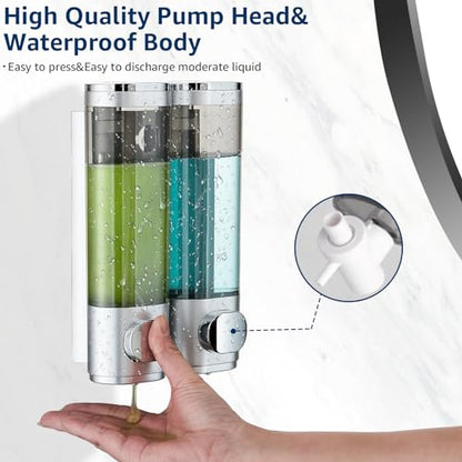 Shampoo and Conditioner Dispenser 2 Chamber No Drill,Shower Soap Pump Dispenser Wall Mounted,Body Wash Dispenser,Shower Gel Shampoo Holder for Bathroom Accessories, (Silver 2) - color: Silver 2