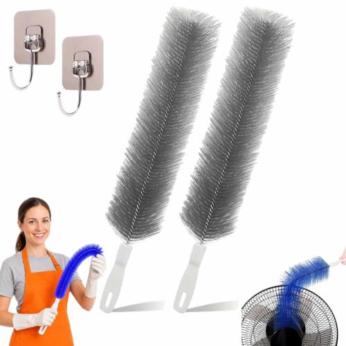 Bendable Microfiber Head, Reusable Dust Remover, 2026 New Fan Cleaning Brush Bendable Cobweb Duster Washable ldeal for Electric Fans Air Conditioning, Home Car Vents, Curtain (2Pcs Gray) - color: 2pcs Gray