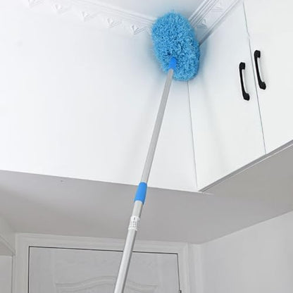 Ceiling Fan Duster with Extension Pole, 360 Degree Rotation Extra Long Round Duster Washable Cobweb Brush for Outdoor Indoor (Blue) - color: Blue