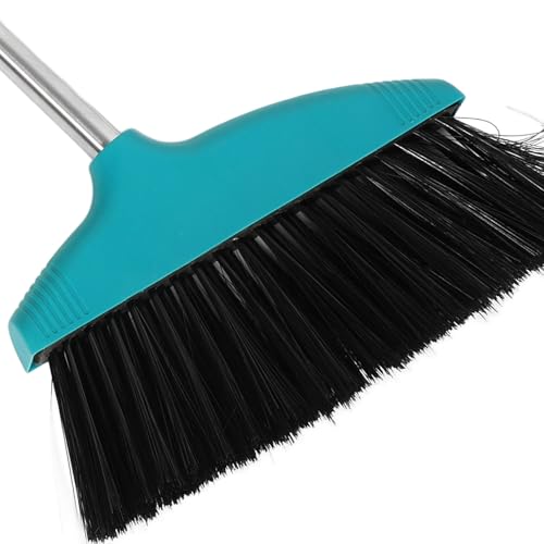 Ipetboom Soft Bristle Angle Broom with Long Metal Handle, Wide Angle Floor Broom for Indoor Outdoor Cleaning, Patio and Shop Heavy-Duty Sweeping Tool, Green