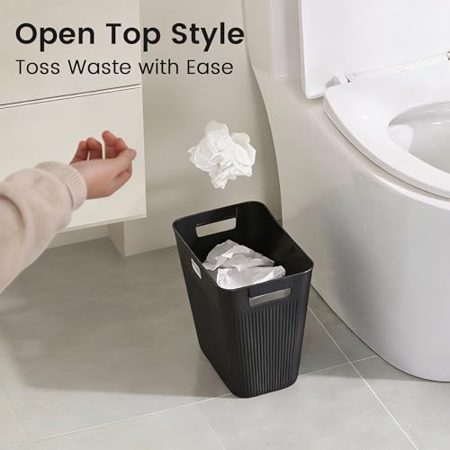 JOYMOOP Slim Trash Can 3-Pack, 2.2 Gallon Plastic Wastebasket for Bathroom, Bedroom, Office, Kitchen with 4 Rolls Bags, Black - color: Black, size: 3 pcs Waste Baskets+ 4 Rolls of Trash Bags