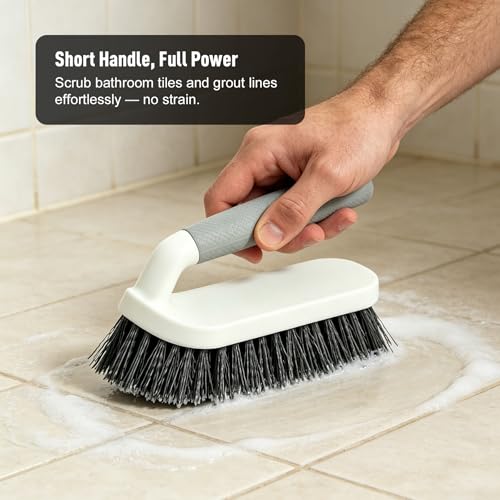 CLEANHOME 3 Pcs Scrub Brush,Multifunctional Cleaning Brush Set with Non-Slip Handle and Sturdy Bristles,Scrub Brushes for Cleaning Bathroom,Kitchen,Grout,Tile,Grey