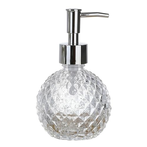 220ml/7.3oz Clear Glass Soap Dispenser with Plastic Pump, Refillable Hand Soap & Lotion Bottle for Bathroom, Kitchen Countertop & Laundry Room