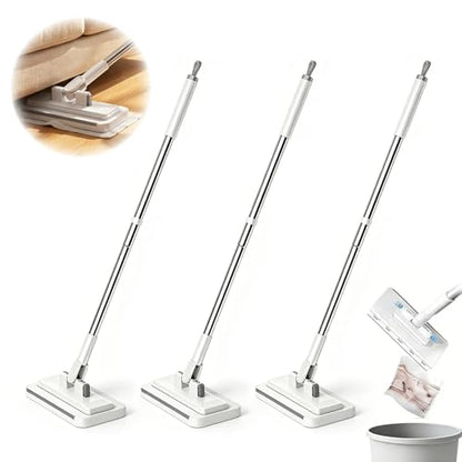 Snap Grip Flat Mop for Floor Cleaning, Wet Dry Wall Sweeper, 360° Swivel Head, Reusable Cloth Locking Design, Extendable Long Handle for Hardwood, Laminate, Walls (3 Mops+6 Packs Cleaning Cloth)