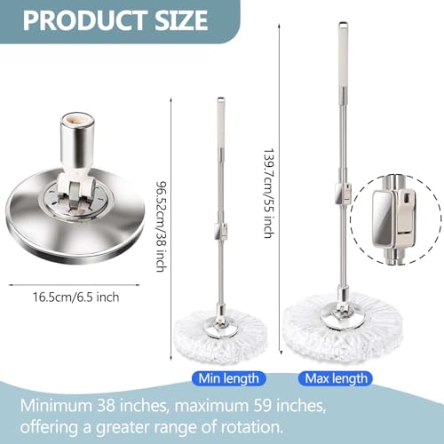 Replaceable Handle for Rotating mop, 360° Rotation Adjustment,Wet Dusting Mop, Includes 3 Microfiber Mop Replacement Heads, Suitable for Floors, Walls, Outdoor Areas, and Various Home Scenarios
