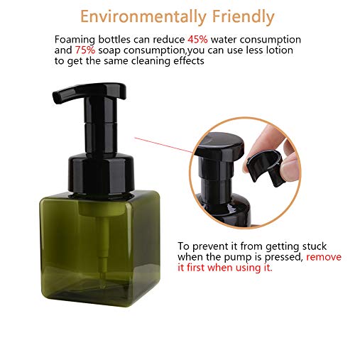 UUJOLY Foaming Soap Dispenser, 250ml (8.5oz) Refillable Pump Bottle for Liquid Soap, Shampoo, Body Wash (2 Pcs) (Small Green) - color: Green, size: 9 oz (2 Pack)