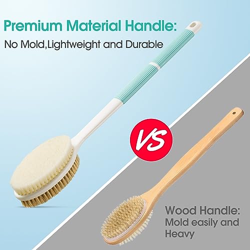 Backski Back Scrubber Anti Slip for Shower,Back Brush Long Handle with Soft and Stiff Bristles,Body Scrubber for Bath or Dry Brush(Green) - color: Green