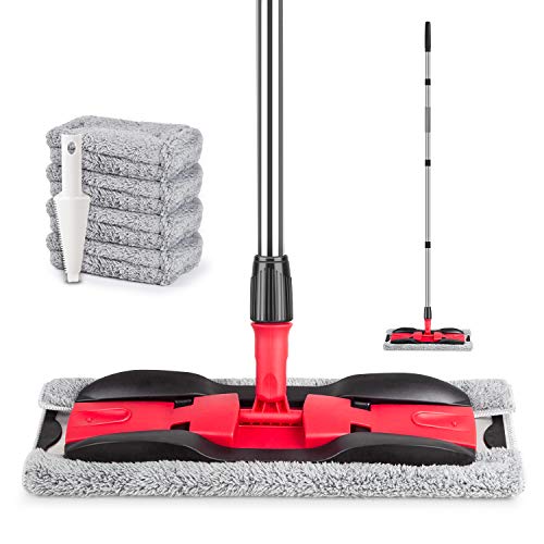 Microfiber Mops for Hardwood Floor Cleaning: MEXERRIS Flat Floor Mop with 4 Washable Pads 59" Adjustable Handle - Dust Dry Mops for Kitchen Bathroom Tile Laminate Wood Vinyl - Home Commercial Mop - color: Red