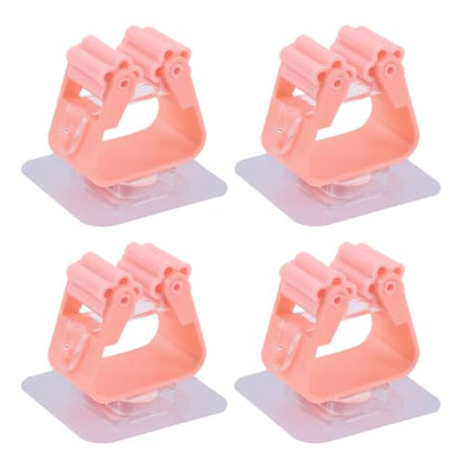 Broom And Mop Holder Clip 4 Pcs Mop Broom Wall Mounted Heavy Duty With Plastic Hooks Hanger No Drilling Mop Gripper For Home Bathroom Kitchen (pink) - color: pink