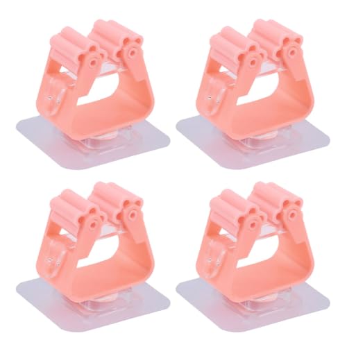 Broom And Mop Holder Clip 4 Pcs Mop Broom Wall Mounted Heavy Duty With Plastic Hooks Hanger No Drilling Mop Gripper For Home Bathroom Kitchen (pink) - color: pink