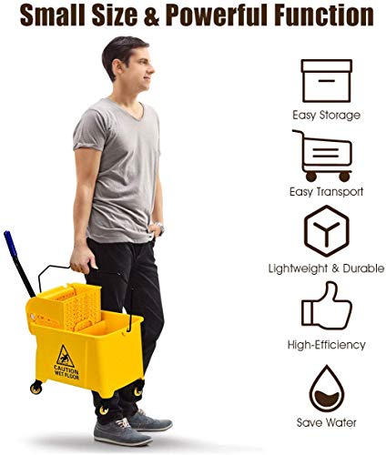 Nightcore Commercial Mop Bucket and Side Press Cleaning Wringer Portable Trolley On Wheels,All-in-one Tandem Floor Cleaning,Wavebrake. Ideal for Household,Commercial (21 Quart) - size: 21 Quart