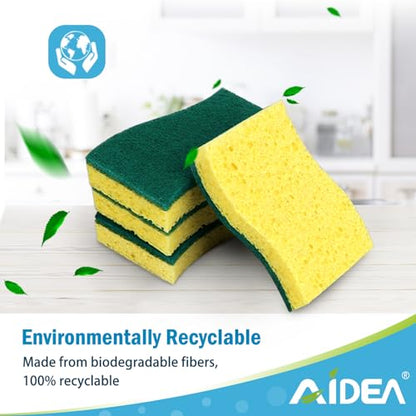 AIDEA Sponges Kitchen, Heavy Duty Scrub Sponge, 6Count, Sponges for Dishes, Cellulose Kitchen Sponge, Scrubbing Power for Tough Messes, Cleaning Power for Non Coated Cookware, Dishes, Pots, Pans - color: Green