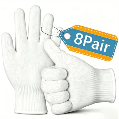 8pair unisex white cotton glove liners,string knit cloth men work safety gloves for gardening,warehouse,cooking,bbq - color: White Edging*8pairs