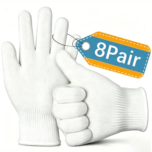 8pair unisex white cotton glove liners,string knit cloth men work safety gloves for gardening,warehouse,cooking,bbq - color: White Edging*8pairs