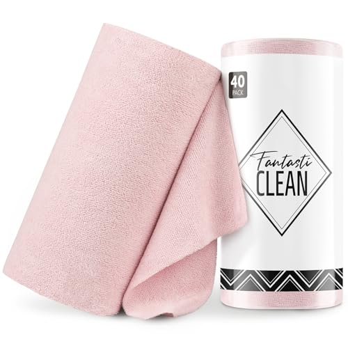 Fantasticlean Microfiber Cleaning Cloth Roll -40 Pack, Tear Away Microfiber Towels, 12" x 12", Reusable, Washable, Lint Free, Ultra Absorbent Dishcloth for Car, Pet, Kitchen Cleaning Supplies (Pink) - color: Pink, size: 40 pack