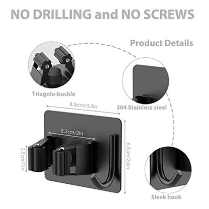 homeasy Mop Broom Holder No Drill, Mop Broom Organizer Wall Mounted Heavy Duty with Hooks Hanger, Self Adhesive Stainless Steel 4Pcs for Bathroom, Kitchen, Office (Black) - color: Black