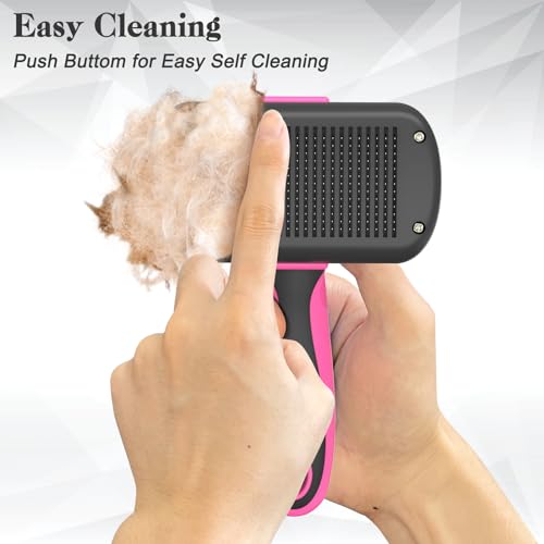 Dipoo Self-Cleaning Pet Grooming Brush - Skin-Friendly Deshedding Tool for Dogs & Cats in Pink, Removes Loose Hair and Tangles - color: Pink
