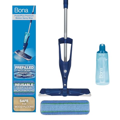 Bona PowerPlus Premium Motion Spray Mop for Hardwood Floors - Includes PowerPlus Hardwood Floor Cleaning Solution and PowerPlus Microfiber Cleaning Pad - Vibrating Spray Mop for Wood Floors - style: PowerPlus