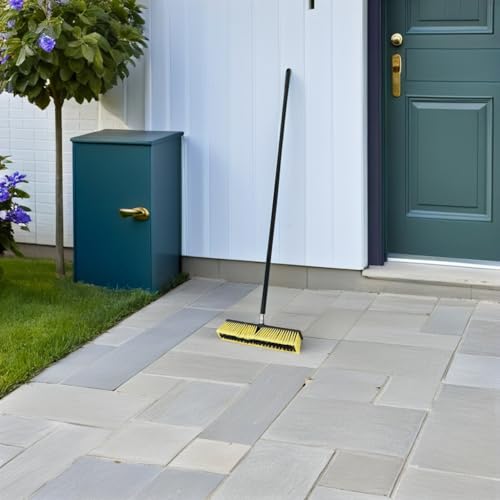 Outdoor Floor Scrub Brush with Aluminum Alloy Threaded Head, 80cm Long Handle Heavy Duty Patio and Sidewalk Broom for Concrete Driveway, Tub and Tile Cleaning in Home and Garden