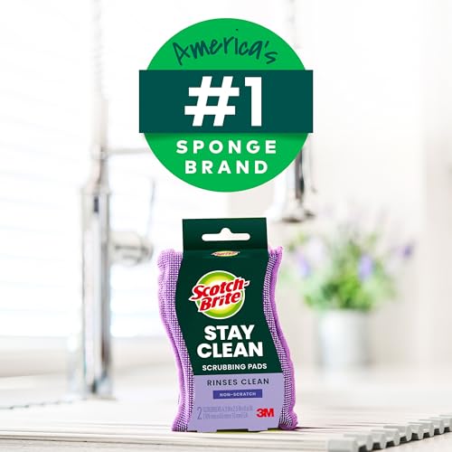 Scotch-Brite Stay Clean Scrubber Pads, 2-Pack, Non-Scratch Dish Sponges for Kitchen Cleaning, Rinses Clean, Odor-Resistant, Safe on Non-Stick Cookware, Pots, Pans, and Glassware