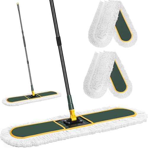 36" Commercial Dust Mop for Floor Cleaning, Dry Dust Mops Broom for Hardwood Floors, Tiles, Marble, Concrete,Garage Cleaning,2 Mop Pads 59" Long Handle Heavy Duty Frame,Green - color: Green, size: 36 inch