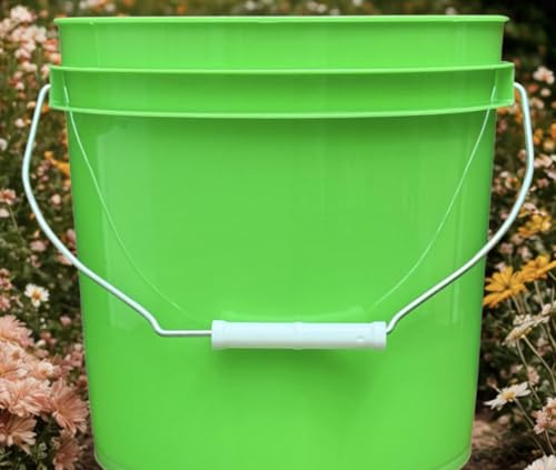House Naturals 2 Gallon Food Grade - BPA Free Made in USA Buckets Lime Color pails with Screw On Gasket Lids (1, Lime - Orange lids) - color: Lime - Orange Lids