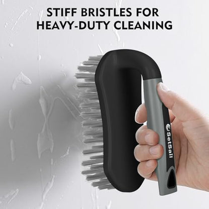 SetSail Scrub Brush, Heavy-Duty Scrub Brushes for Cleaning with Stiff Bristles Cleaning Brush for Shower, Bathroom, Carpet, Kitchen and Bathtub Scrubber - 2 Pack（Black Grey） - color: Black Grey