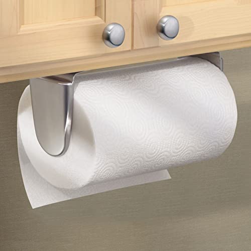 mDesign Metal Wall Mounted Paper Towel Holder Dispenser for Walls or Under Cabinet in Kitchen, Pantry, Cupboard, Sink Storage, Holds Jumbo Rolls - Omni Collection - Brushed Stainless Steel - color: Brushed