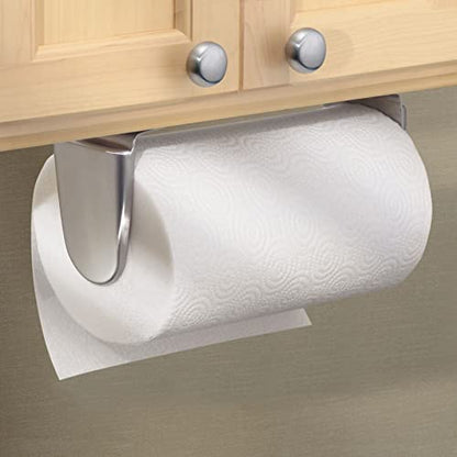 mDesign Metal Wall Mounted Paper Towel Holder Dispenser for Walls or Under Cabinet in Kitchen, Pantry, Cupboard, Sink Storage, Holds Jumbo Rolls - Omni Collection - Brushed Stainless Steel - color: Brushed