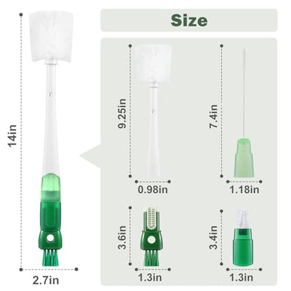 XYFuuee 5 Pack Bottle Brush Set, 5 in 1 Water Bottle Cleaning Brush, Long Handle Narrow Wine Cup Cleaner, 3 Straw Brushes for Stanley, Travel Nipple Lid Gap Detail Washer Brush - color: Green