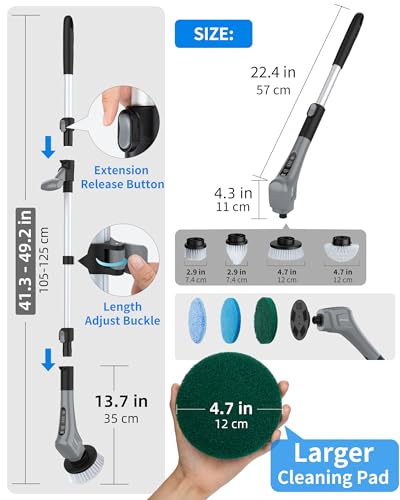 MR.SIGA Electric Spin Scrubber, Cordless Cleaning Brush, Shower Scrubber with 7 Replaceable Brush Head, Waterproof Bathroom Power Scrubber for Kitchen and Bathroom Cleaning