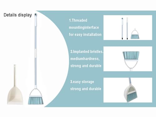 Mini Broom with Dustpan for Kids,Little Housekeeping Helper Set (White+Blue) - color: White+blue