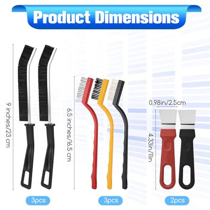 3 Pcs Wire Brush Scraper Multi-Kitchen Cleaning Scrub Brushes Small Stainless Steel Brass Grill Nylon Bristle Deburring Metal Heavy Duty Cleaning Rust Removal for Ovens Stoves Induction Hob