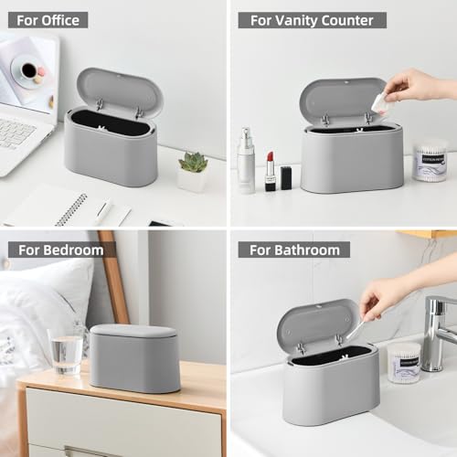 SUBEKYU 0.5 Gal Mini Countertop Trash Can with Lid for Desktop, Small Garbage Can for Office, Tiny Wastebasket, Plastic, Light Grey - color: grey with lid