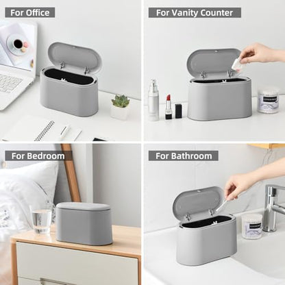 SUBEKYU 0.5 Gal Mini Countertop Trash Can with Lid for Desktop, Small Garbage Can for Office, Tiny Wastebasket, Plastic, Light Grey - color: grey with lid