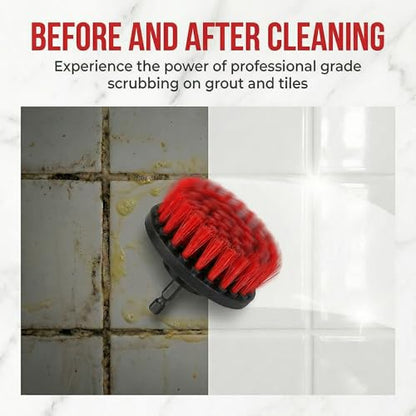 Drill Brush Attachment Set, 5 Pack Power Scrubber Cleaning Brush Kit with Extension Rod for Bathroom, Tub, Tile, Grout, Kitchen, Floor and Wheel Rims (Red) - color: Red