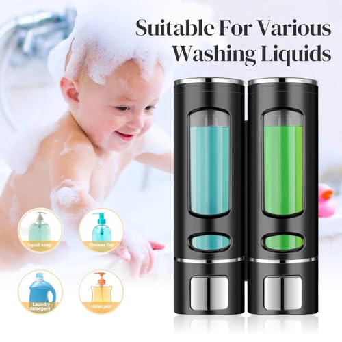 Hand Liquid Soap Dispenser Wall Mounted, 400ml Bathroom Shower Dispenser, Shower Pump Dispenser and Organizer for Bathroom Kitchen Hotel, Refillable Liquid Lotion Soap Dispenser (2Pcs) - color: Black 2pcs