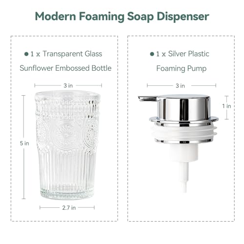 Glass Foaming Soap Dispenser - Foam Hand Soap Dispenser Bathroom, 10 OZ Clear Refillable Liquid Dispenser for Kitchen Dish Dispenser Foam Pump Silver - color: Silver Foam Pump, size: 10 OZ