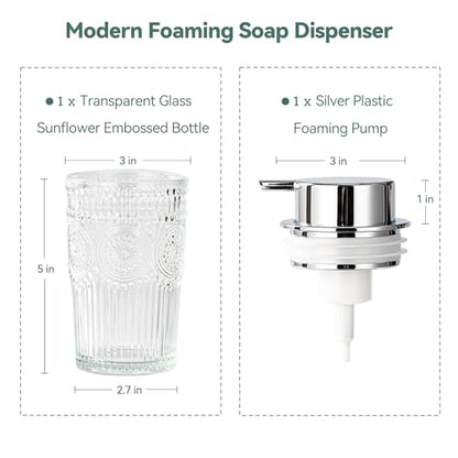 Glass Foaming Soap Dispenser - Foam Hand Soap Dispenser Bathroom, 10 OZ Clear Refillable Liquid Dispenser for Kitchen Dish Dispenser Foam Pump Silver - color: Silver Foam Pump, size: 10 OZ