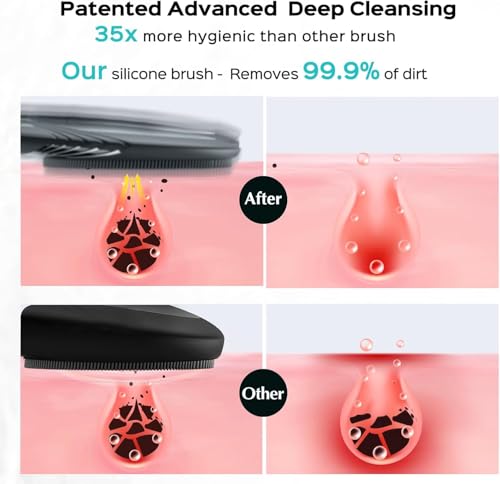 COSLUS FBS01 Facial Cleansing Brush Face Scrubber, Compact for Travel | Rechargeable, Gentle Silicone, 5 Cleansing Modes, Deep Cleaning for Men & Women, Removing Blackhead Exfoliating, Grey - color: Grey