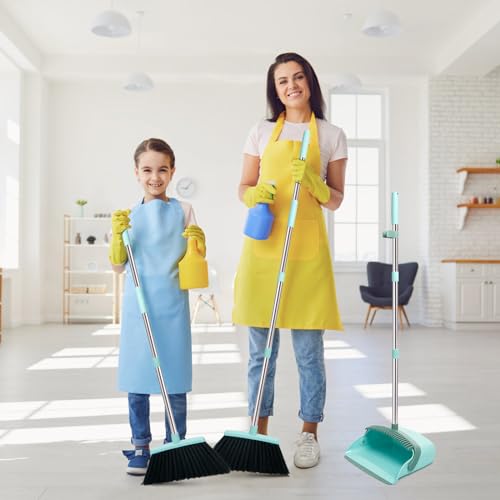 Broom and Dustpan Set, Dustpans with Broom Combo for Home, Heavy Dust Broom and Dustpan Combo, Long Handle Dust Pan and Broom Set for Kitchen, Office, Pet Hair,Green, Pack of 1 - color: Green
