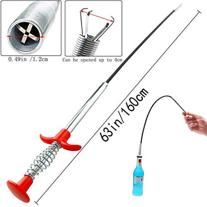 Flexible Drain Clog Remover Tool, Extra Long Plumbing Snake Hair Catcher with 4-Prong Grabber Claw, Heavy-Duty Spring Reacher for Kitchen Sink, Bathroom Tub, Sewer & Dropped Items (63 inch) - color: 63 inch