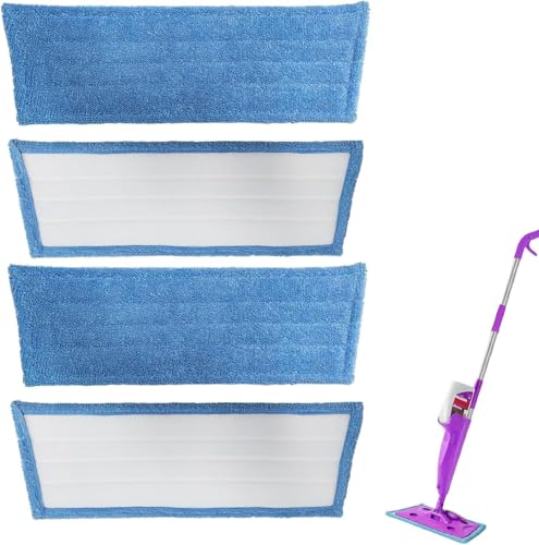 4 Pack Mop Pads Compatible with Rejuvenate Click N Clean Spray Reusable Microfiber Pads Replacement for Rejuvenate Microfiber Mop Washable Refill for Floor Cleaning