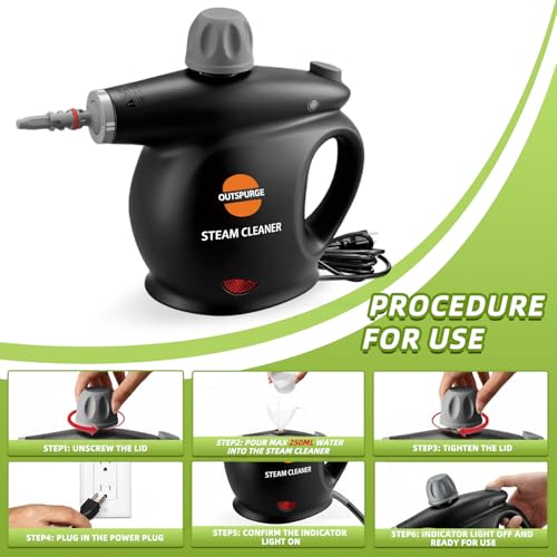 Handheld Steam Cleaner, Pressurized Multi-Surface Steam Shot with 13 Accessories, Safety Lock, Steamer for Cleaning Floor, Upholstery, Grout, Windows, Couch and Car (Black) - color: Black