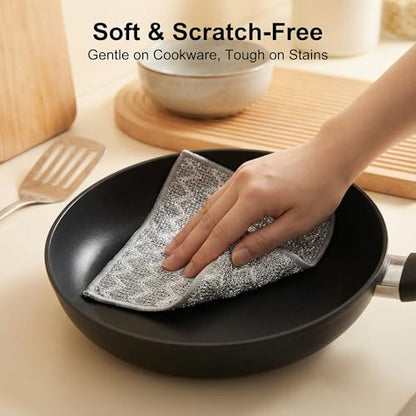 12 Pack Dish Cloth, 3-Layer Non Scratch & Odor Steel Wool Scrubber | Reusable & Multipurpose for Wet & Dry Cleaning | Safe for Dishes, Sinks, Stove Tops & Nonstick Cookware