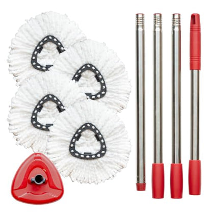Mop Handle, Mop Replace Heads and Mop Base Brush Replacement | for O Cedar EasyWring 1-Tank System(4 Spin Mop Replacement Head, 4-Section Mop Handles, 1 Base) - color: 1 Sets Mop Handle + 4 White Heads + 1 Base
