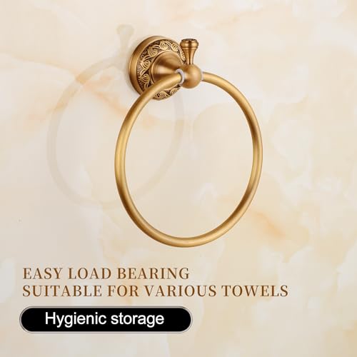 Wall Mounted Bathroom Towel Ring, Bath Towel Hanger Antique Brass Pattern Carving,Brushed Bronze