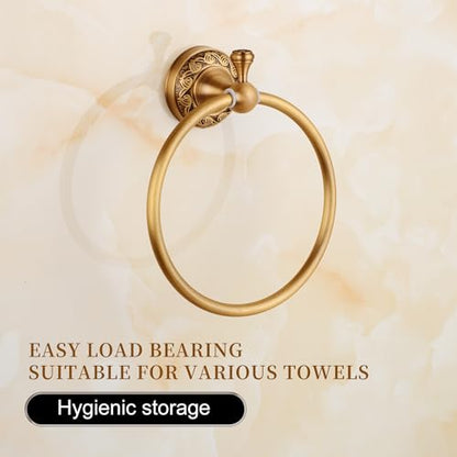 Wall Mounted Bathroom Towel Ring, Bath Towel Hanger Antique Brass Pattern Carving,Brushed Bronze